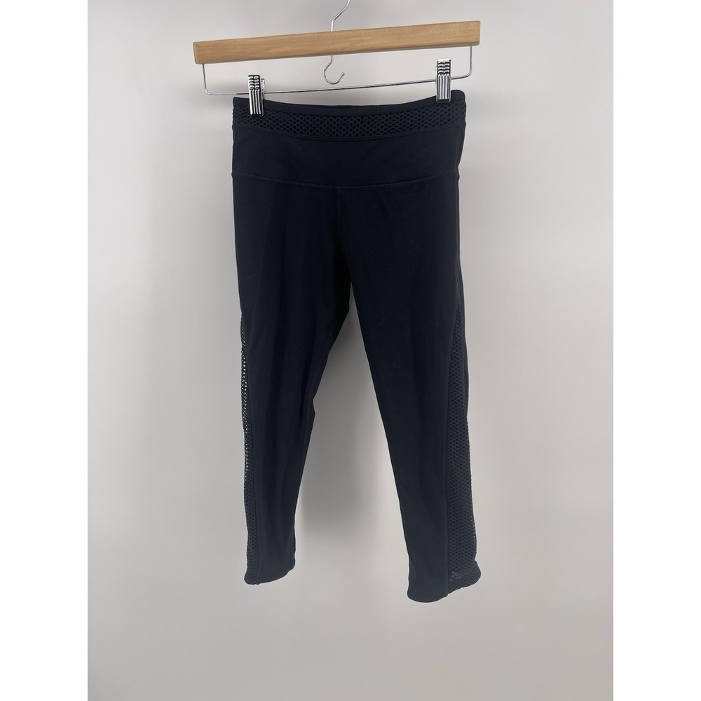 Lululemon Capri‎ Leggings Womens 4 Black Comfort Stretch Workout Mesh Yoga Gym